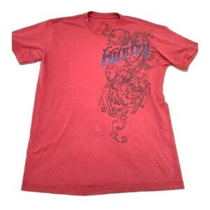 Hurley Red Graphic Tee Large Vintage Y2K Surf Skate Slim Fit Logo T Shirt